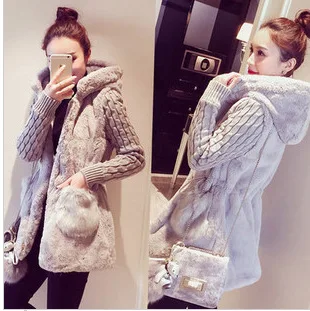 

Autumn and Winter New Fashion Knitted Spliced Plush Thickened Hat Coat for Women