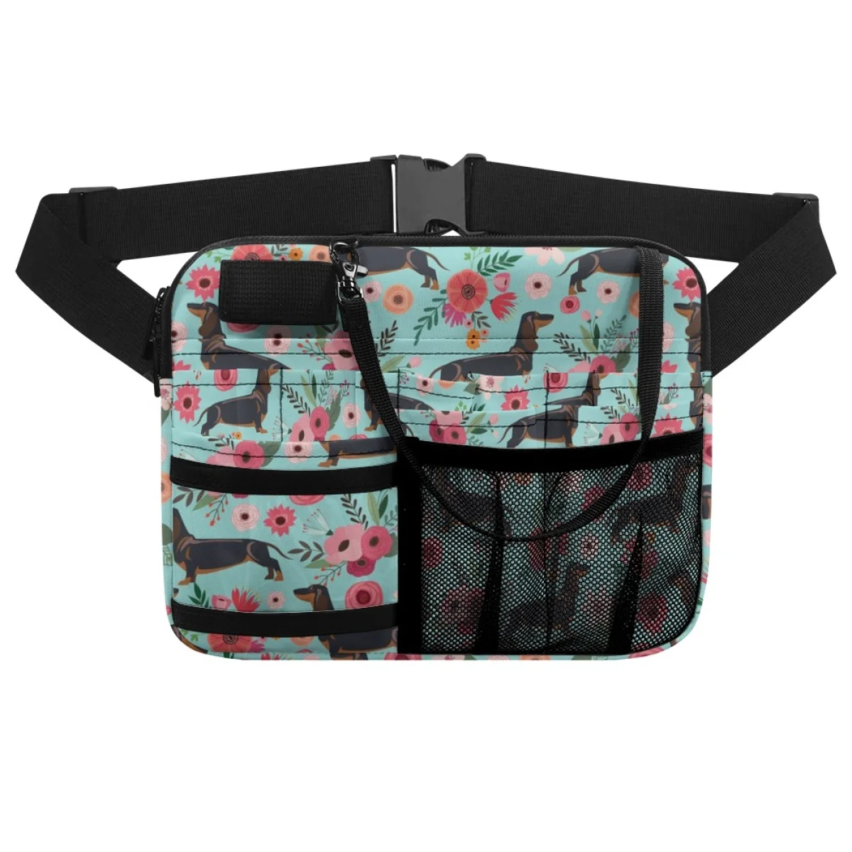 

Kawaii Dachshund Flower Pattern Comfortable Handlebag WaistPack Easy To Carry Dirt Resistant Crossbody Bag Personalized Design