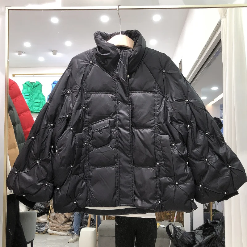 New Rhinestone Beaded Waist Cotton Clothes Women's Winter 2022 Mid-length Thickened Parka Women's Warm Jacket