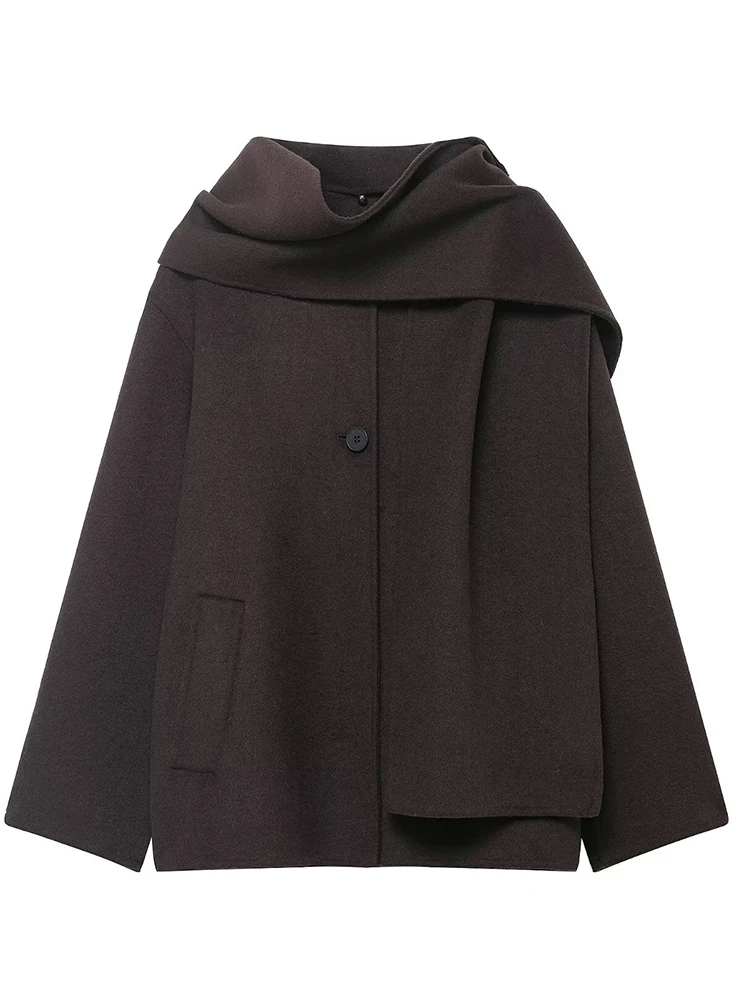 Autumn Winter Jackets For Women Casual Commuter Coat Scarf Collar Loose Oversize Coat Asymmetric Elegant Chic Long Sleeve Jacket