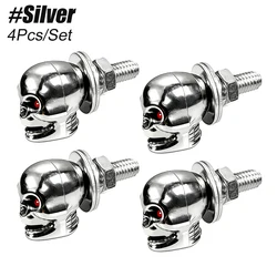 Set of 4 Gothic Skull License Plate Screws (Silver)