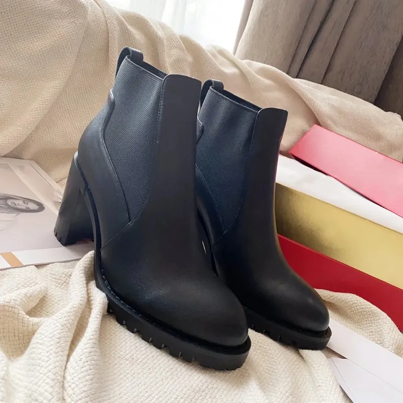 

Women's boots with imported calf leather lining and sheepskin TPU sole heel height of 7cm Red sole shoes ankle boot 015