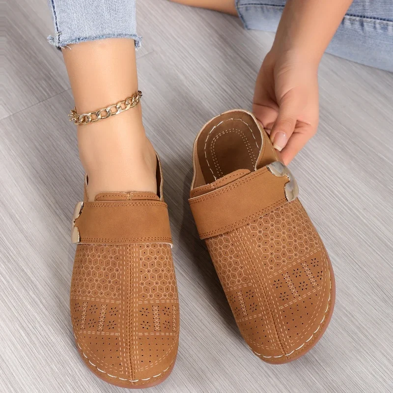 Women Slippers 2024 New Summer Fashion Open Toe Shallow Sandals Flats Shoes Low Heels Slippers Slides Women Zapatos De Mujer - 2