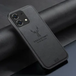 Luxury Business Fabric Deer Pattern Shockproof Case with Full Lens Protection for OPPO A6 4G 5G (Black)