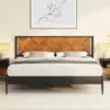 Queen Size Heavy Duty Platform Bed Frame with Headboard,Solid Wood Bed Frame, No Box Spring Needed, - Queen - Teak Brown 1