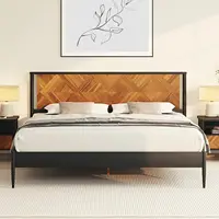 Queen Size Heavy Duty Platform Bed Frame with Headboard,Solid Wood Bed Frame, No Box Spring Needed, - Queen - Teak Brown 1