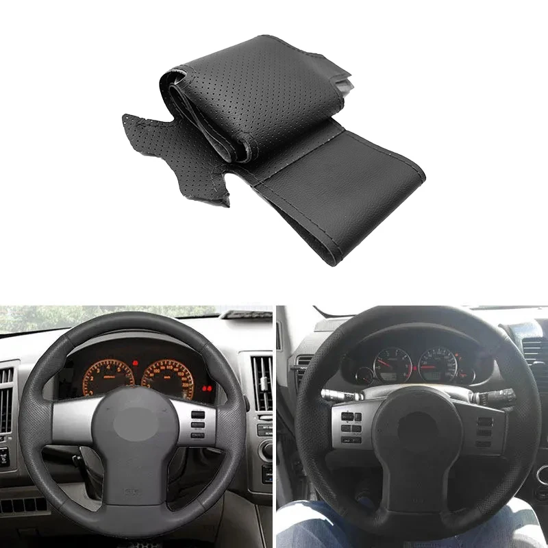 

Для Nissan Pathfinder III Frontier Xterra Navara 2005-2015 чехол рулевого колеса автомобиля черные перфорированные кожаные внутренние аксессуары