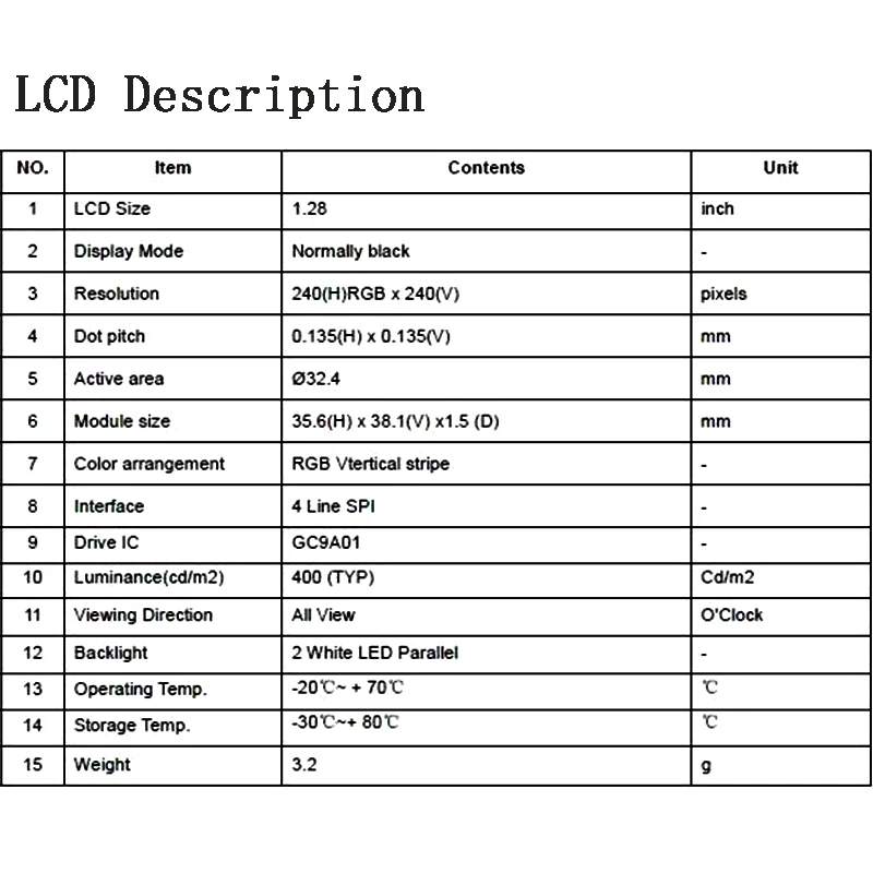 Écran LCD TFT rond pour Ardu37, technologie RVB, pilote GC9A01, 4 fils, interface  éventuelles I, 1.28x240 PCB, 240 pouces, 240x240 | AliExpress