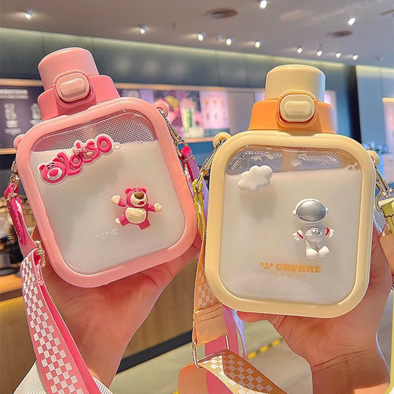 

Summer High Beauty Home Water Bottle for Girls Outdoor Sports Camping Portable Leak Proof Sticker Plastic Cup in Bag Tiki