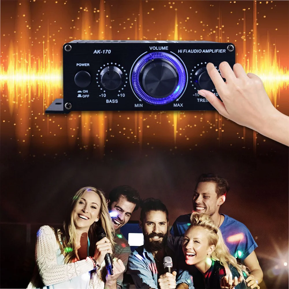 AK170 12V 미니 40W 20*20W HIFI 디지털 스테레오 오디오 앰프 자동차 앰프 Amplificador FM 라디오 마이크 자동차 홈 시어터