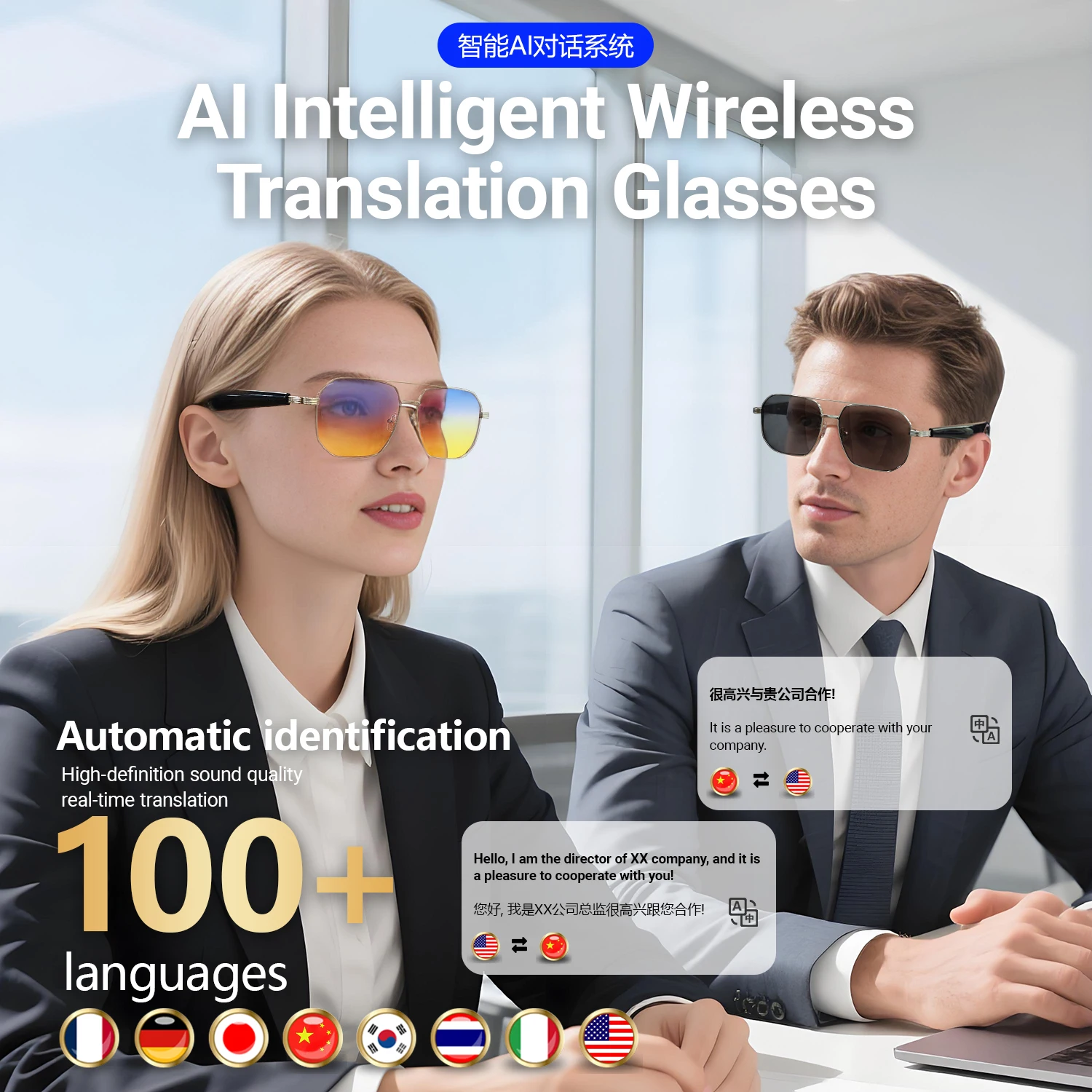 LIGE Ai Smart Bluetooth Glasses 100+Languages Translation Real-time Q&A BT5.4 Music UV Protection Smart Sunglasses for Men Women