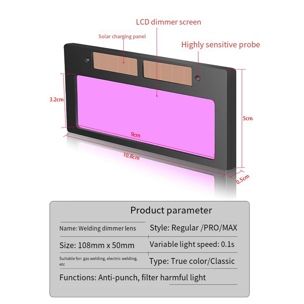 1pc Solar Auto-darkening Lens 3 Levels Adjustable Darkening Welding Lenses Solar LCD Glasses Welder Protective Tools Accessories