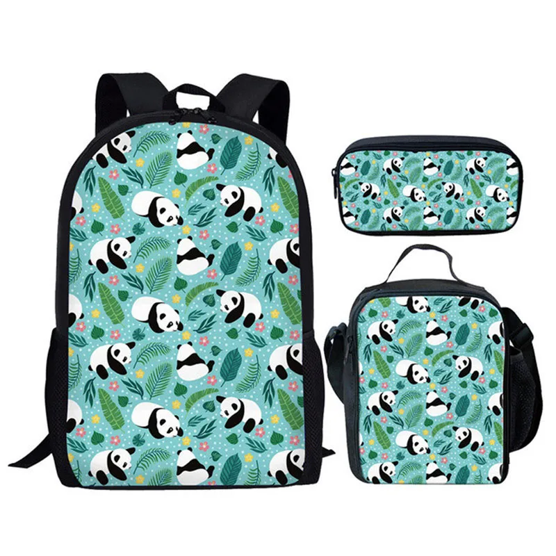 3Pcs Cartoon Baby Panda Print School Bags for Teenager Girls Boys Backpack Campus Book Bag Lunch Bag Pencil Bag Casual Backpack