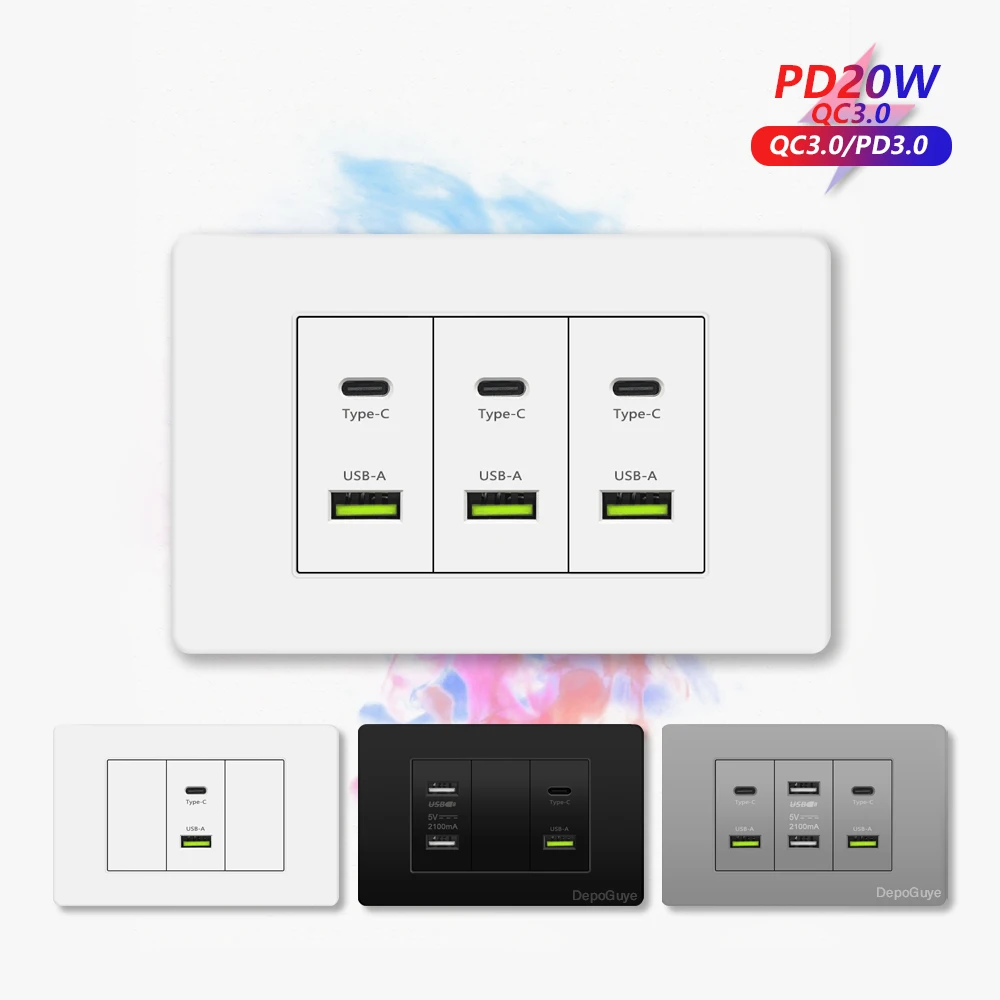 Enchufe de pared con puerto USB tipo C, carga inteligente superrápida ...
