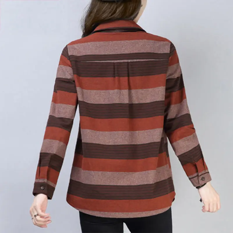 Spring Autumn Elegant Fashion Harajuku Tops Women All Match Loose Casual T-shirts Stripe Patchwork Cotton Long Sleeve Tops Lady