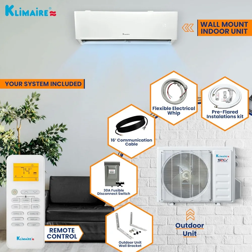12,000 BTU 23 SEER2 Wall Mounted Ductless Mini Split Inverter A/C Heat Pump System w/ 16’ Installation Kit 2