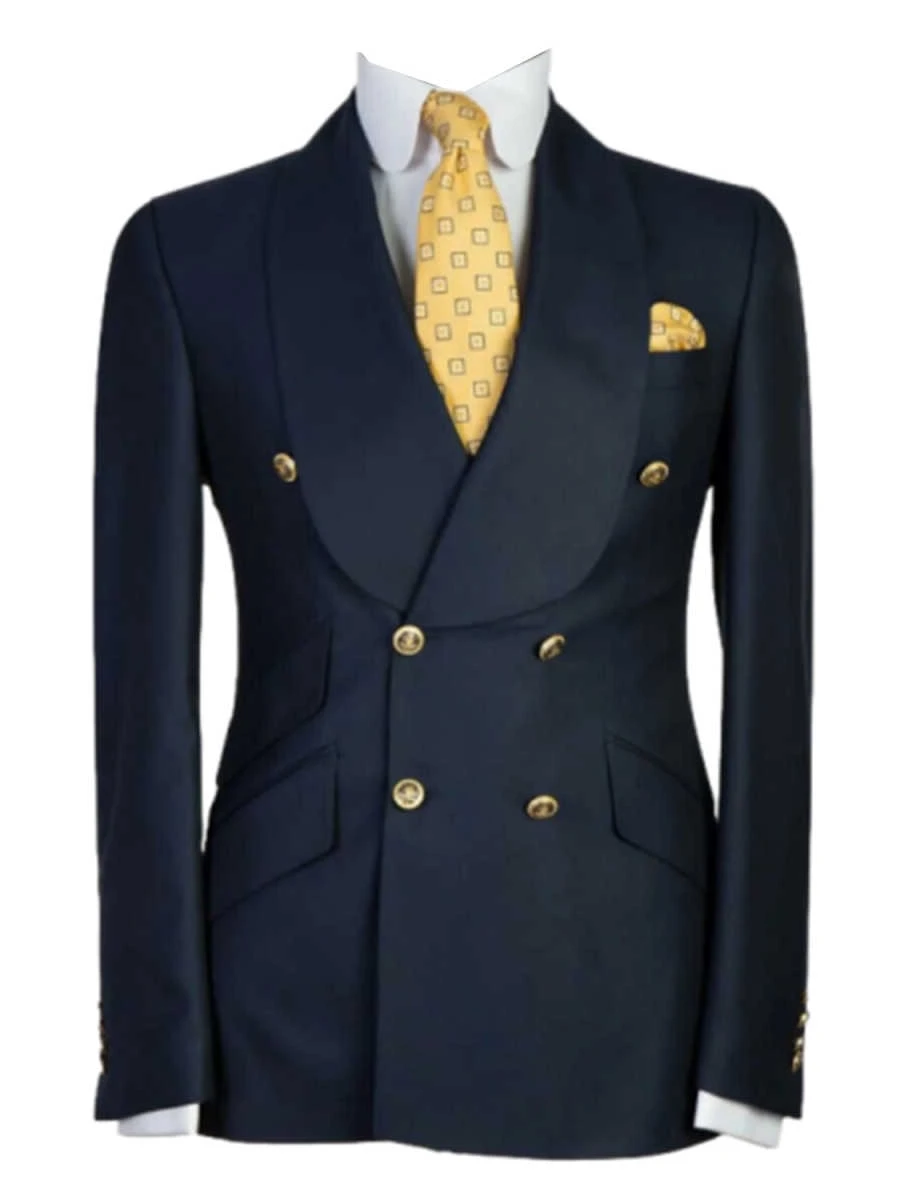 Navy Blue Smoking Jacket for Men Double Breasted Shawl Lapel Slim Fit Suit Blazer for Prom Party 1 Piece Wedding Business Coat