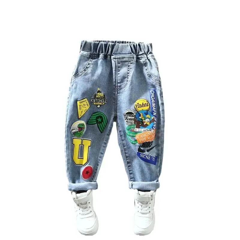 Kids Pants Boys Jeans Boys Jeans Pant Spring and Autumn Boys Printed Jeans New Children's Loose Western Style Boys' Casual Pants