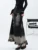 Women E Girl Goth Baddie Harajuku Fashion Midi A Line Ripped Gradient Black Denim Skirt 2000s Aesthetic Grunge Y2k Cyber Punk 1
