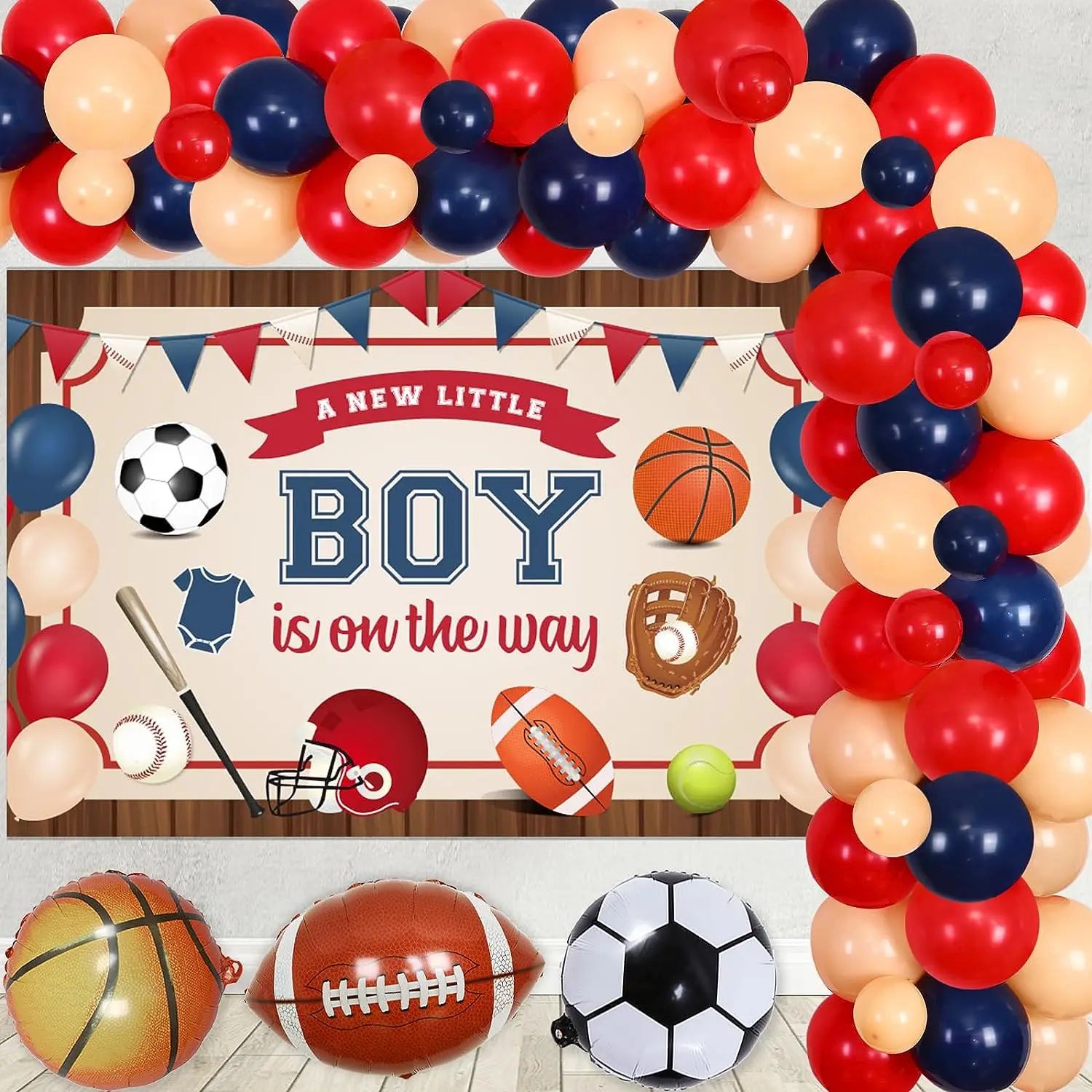 

Basketball and Soccer Balloon Garland Arch with Backdrop, Baby Shower Decorations, Boy's Party Supplies, Football, Soccer, Red,