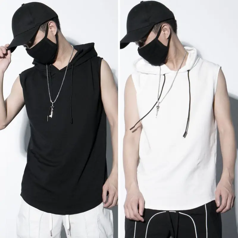 Solid Color Men's Tank Tops Vest Sleeveless Tees For Male Hooded Man Vests Tops Hip Hop Men Tank Top T shirt