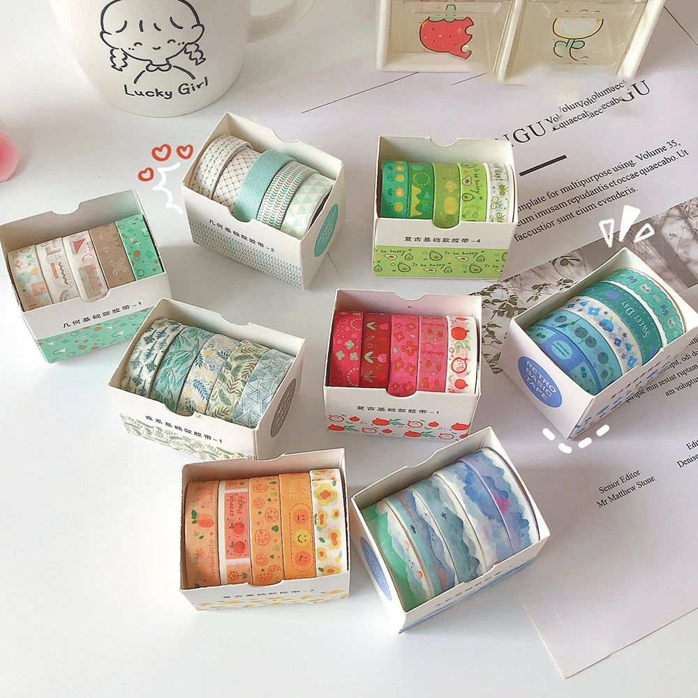5 개/대 Kawaii Washi 테이프 귀여운 마스킹 테이프 DIY Scrapbooking 저널 플래너 장식 한국어 편지지 사무용품