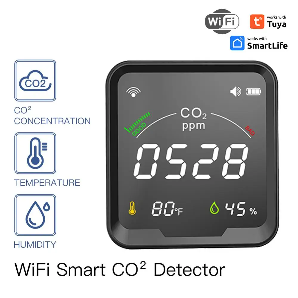 

Temperature And Humidity Sensor Wifi Indoor Multifunctional 3 In 1 Smart Life App Smart Home Automation Co2 Monitor Detect Tuya