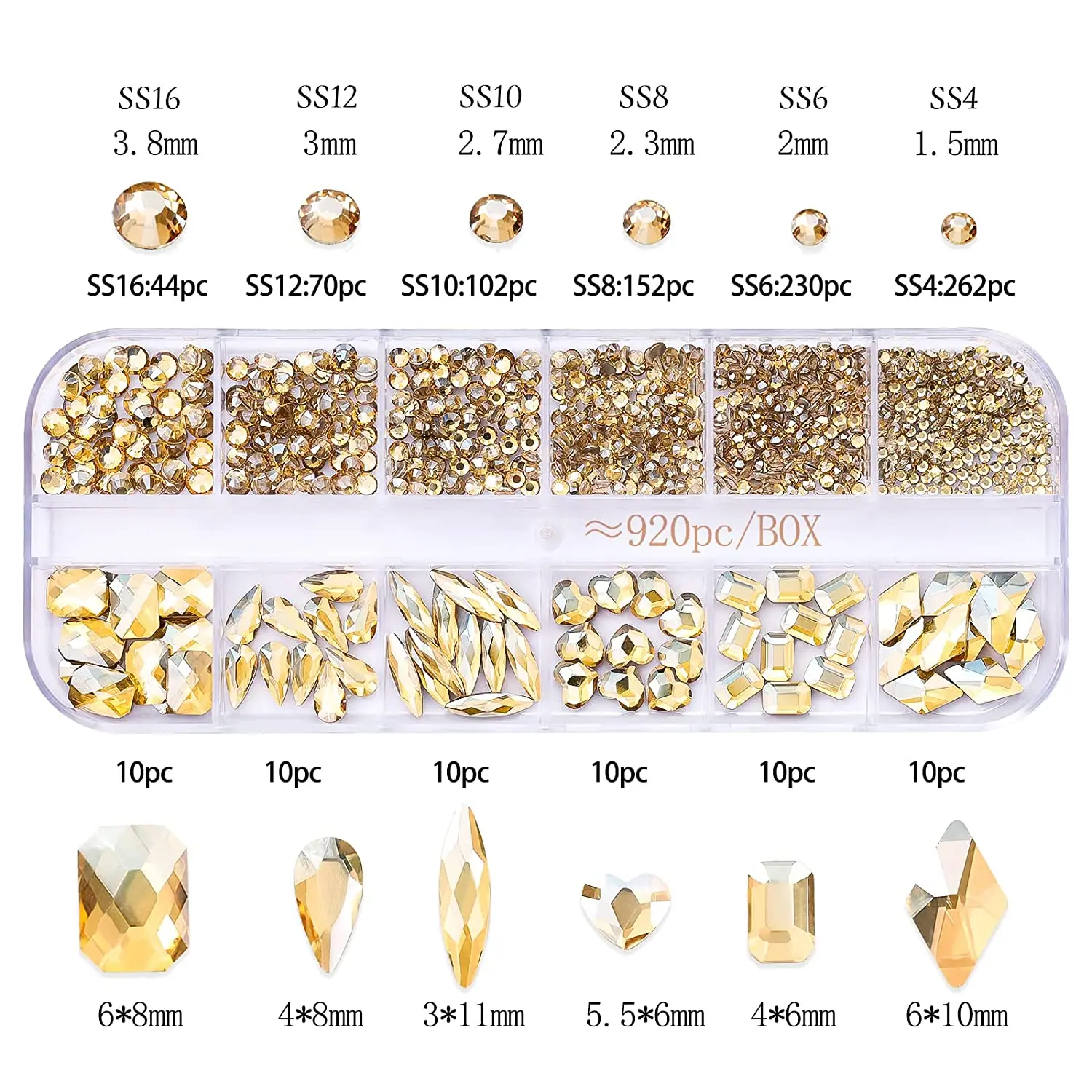 720/1000pcs 샴페인 네일 아트 라인 석 5/10pcs 모양의 보석 75/120pcs 미니 다이아몬드 혼합 크기 플랫 백 고급스러운 크리스탈 RH4