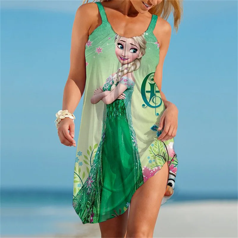 

Disney Elegant Party Frozen Elsa Women Dress Slim O Neck Sleeveless Mid Calf Pencil Dress 2023 Casual Office Lady 3D Sleeveless