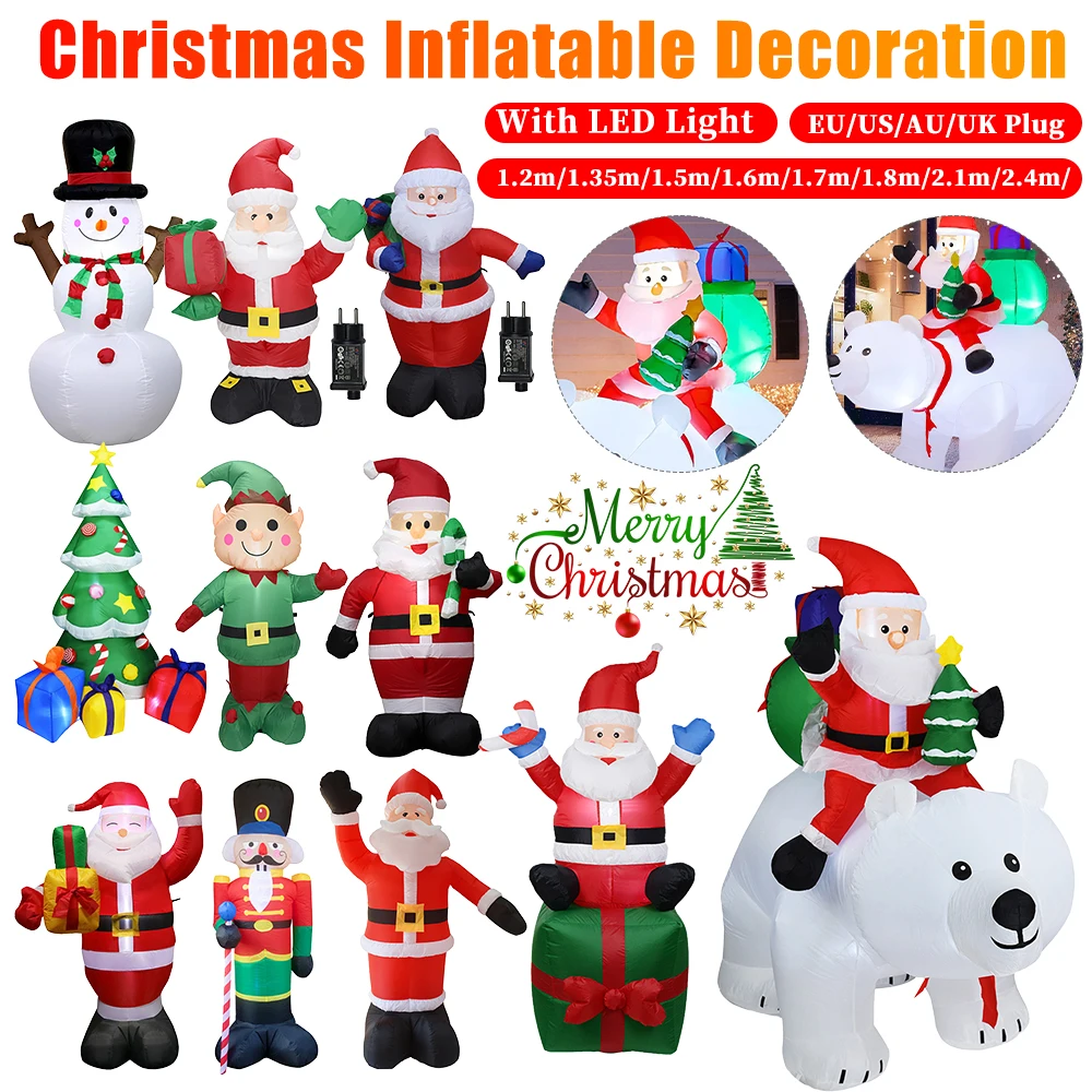 1.5M/5FT Christmas Inflatable Snowman/Deer Trailer Santa Claus Model With LED Lights Outdoor Courtyard Garden Decorae Props