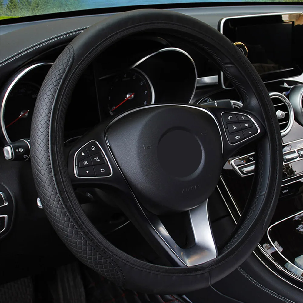 Car Steering Wheel Cover Interior Accessories Embossing Leather Auto Universal PU Microfiber Anti-Slip Steering Wheel Cover
