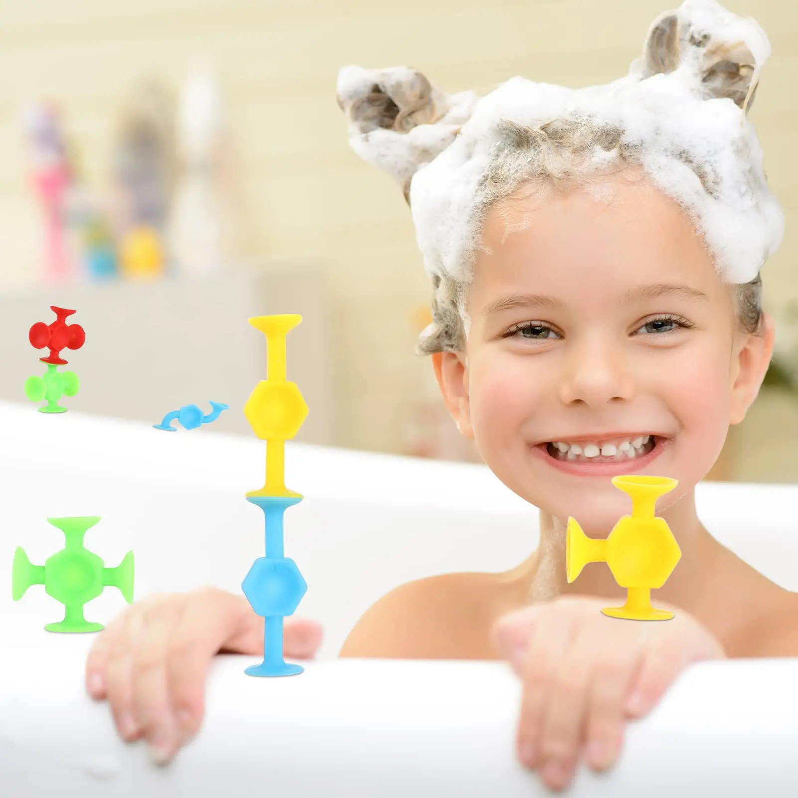 19/24/48Pcs Suction Bath Toys for Kids Soft Silicone Sucker Toys Toddlers Fidget Sensory Suction Cup Toy for Windows Travel 5