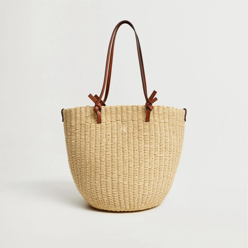 

Designer Straw Bag Large Capacity Buckets Bag Rattan Women Shoulder Bag Wicker Woven Handbags Luxury Summer Beach Big Tote Purse