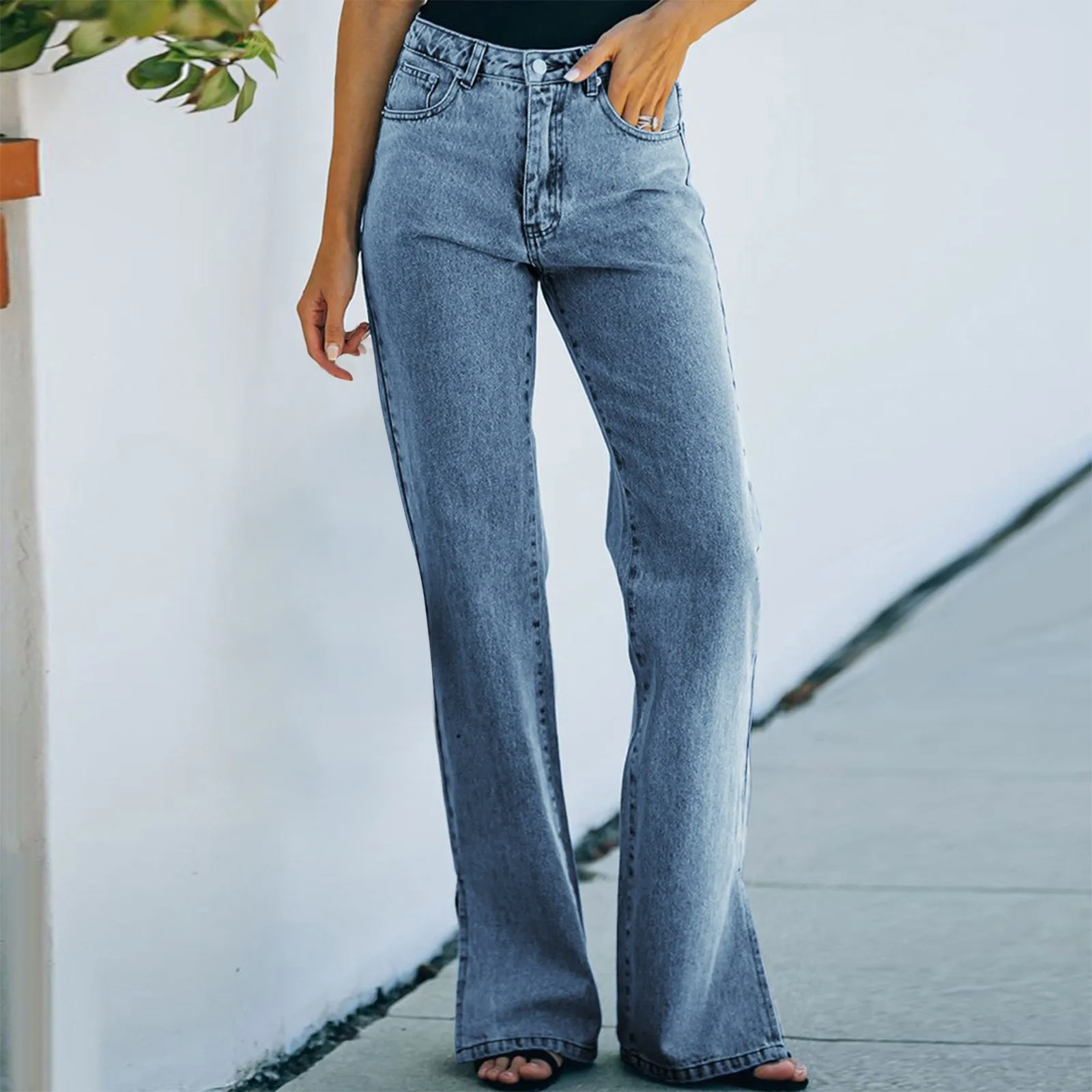 

Women Fashion All Match Jeans Korean Light Blue Casual Split Hem Denim Trousers 2023 New Simple Straight Tube Pants Y2K Vaqueros