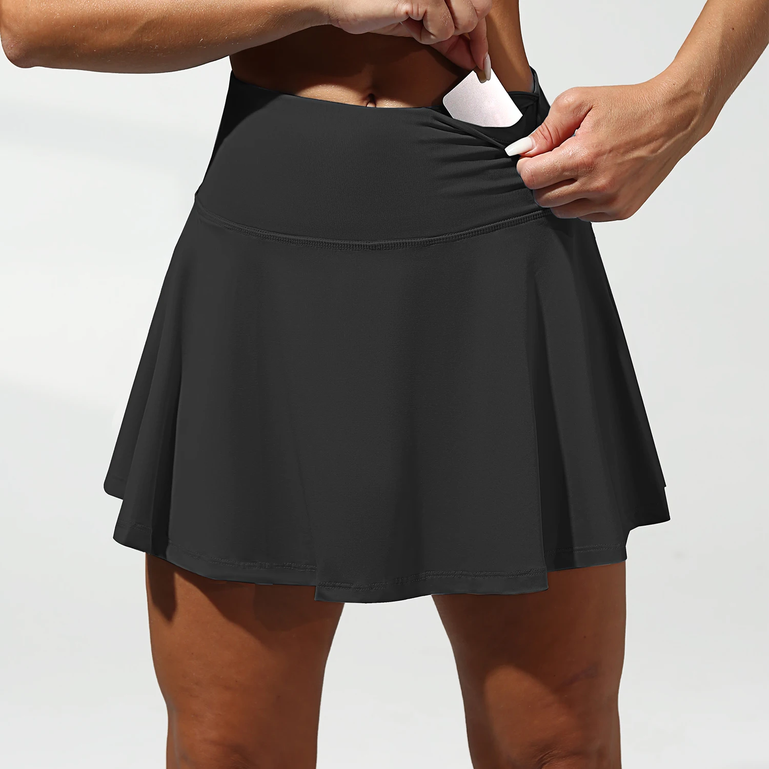 Women's Sports Skirt Solid Color Short Half Skirt 4 Pockets High Waist Tennis Skirts Casual Activewear