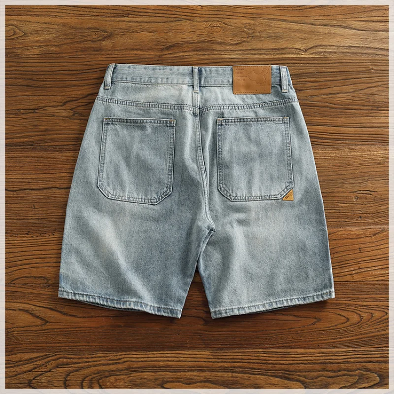 Retro classic summer casual medium pants five quarter pants fashion loose straight leg light denim shorts men's fashion