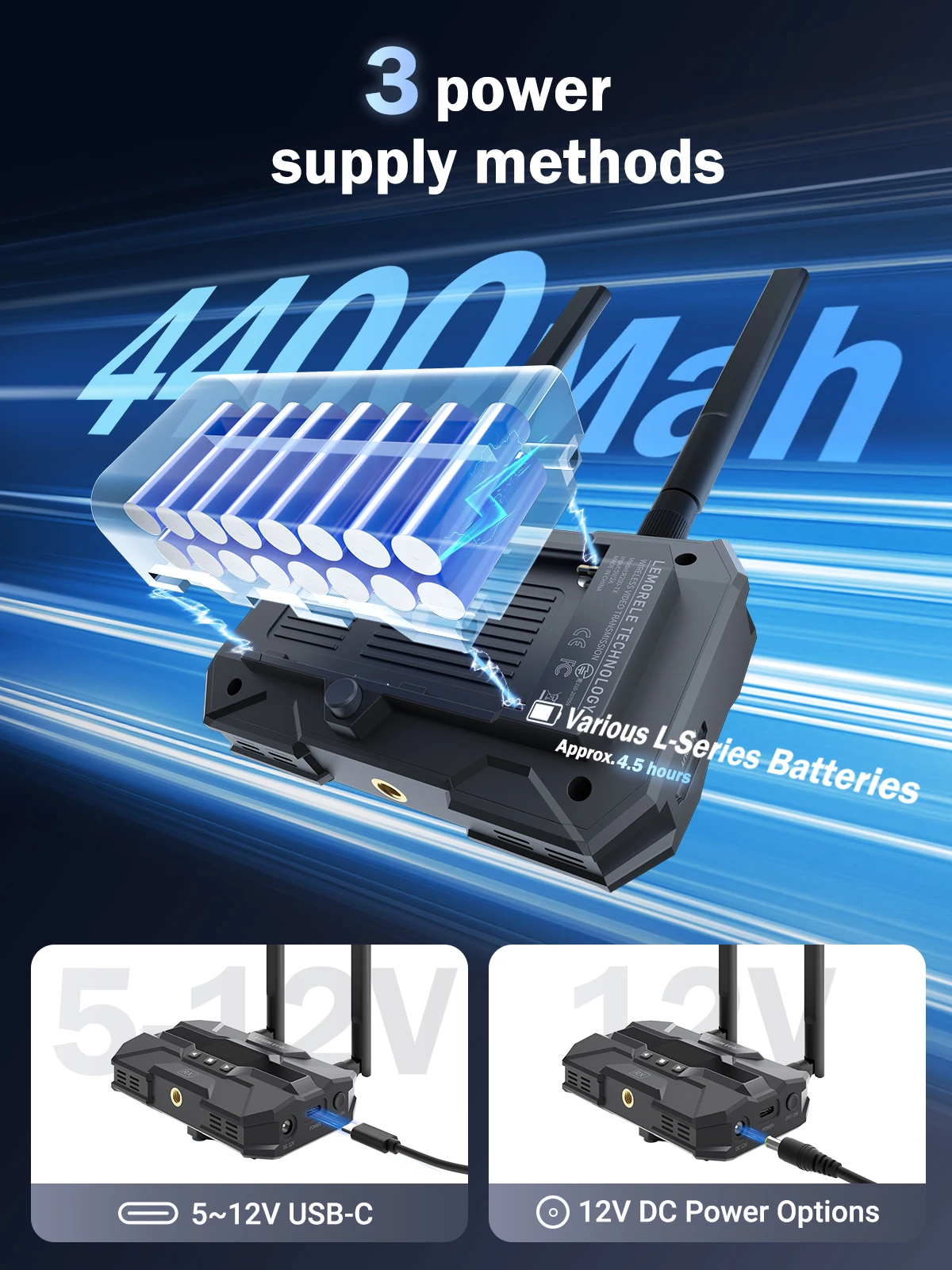 Lemorele Wireless Extender kit Battery 5.8Ghz Wireless HDMI Transmitter and Receiver Support Battery Camera Live / PC To TV