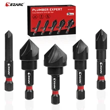 EZARC 금속용 카운터싱크 드릴 비트 세트, 1/4 인치 육각 섕크 카운터싱크 비트, 82 도 5 플루트, 1/4 인치 3/8 인치 1/2 인치 5/8 인치 3/4 인치, 5 개