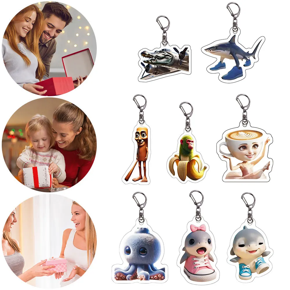 Creative Animals 2D Flat Acrylic Key Chain Backpack Pendant Cartoon Pendant Fans Gift