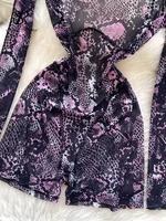 SINGREINY Serpentine Print Sexy Playsuits Female O Neck Long Sleeves Hollow Out Sheer Bodysuits Fashion Backless Short Jumpsuits - Image 4