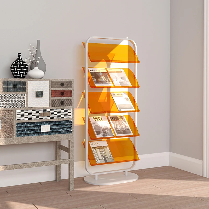 Nordic Acrylic Magazine Rack Floor Standing Office Sofa Side Minimalist Creative Bookshelf Display Organizer Furniture FYMR