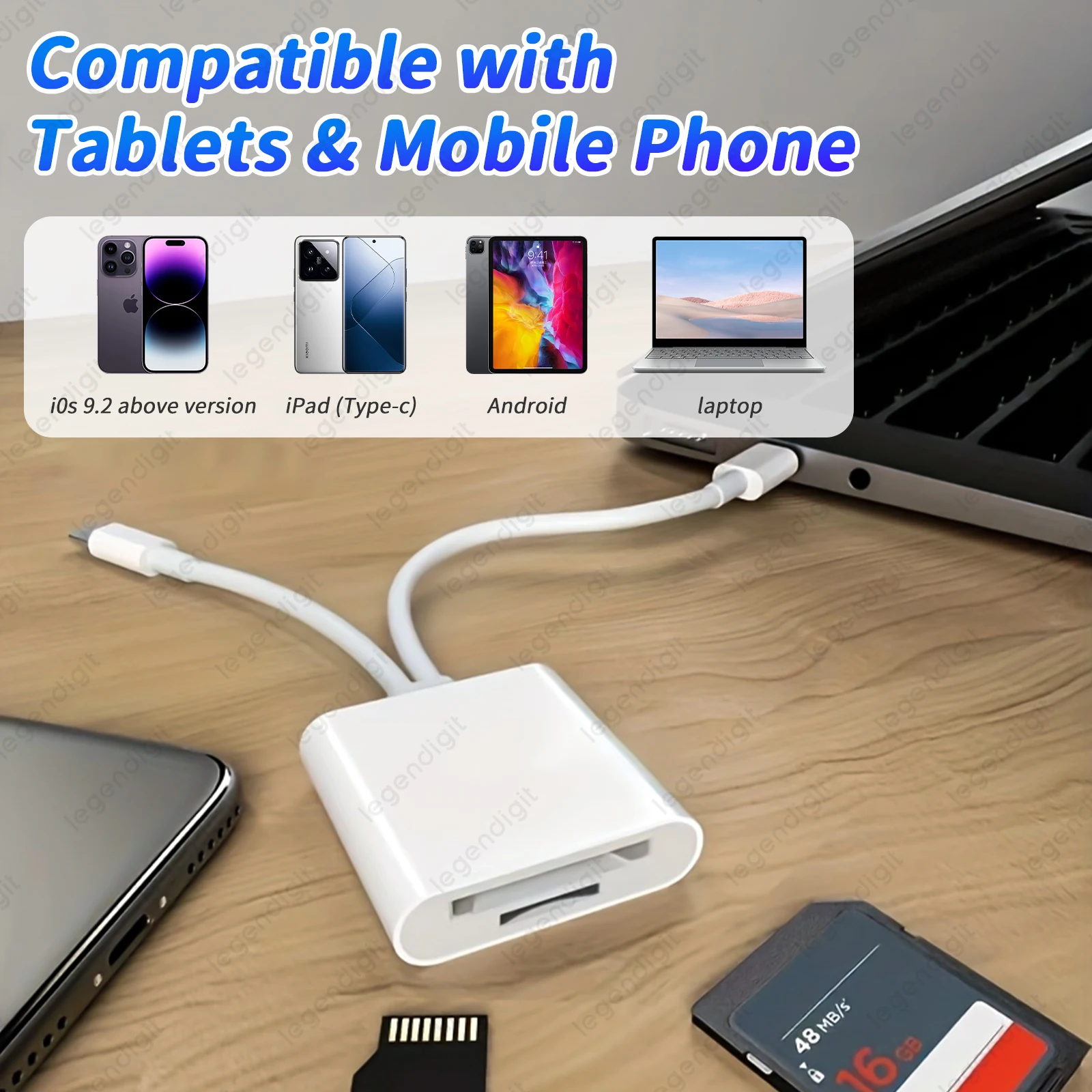 USB C SD Card Reader for iPhone iPad Dual Card Slots Micro SD Memory Reader TF Adapter Portable Trail Camera Viewer