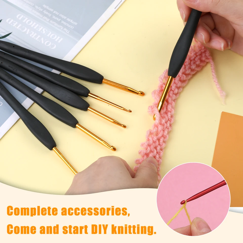 Crochet Hook Kit Soft Handle Knitting Crochet Needles DIY Hand Knitting Accessories for Beginners