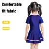 Girls One Piece Swimsuit Short Sleeve Zipper Swimwear Summer Vacation Skirt with Built-in Shorts BeachWear Rash Guard Swim Dress 6