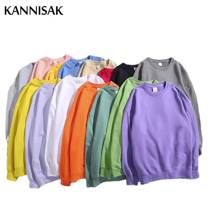 

KANNISAK Oversize Sweatshirts Men and Women Cotton Solid Harajuku Style Pullovers Japanese Pullovers Casual Autumn Streetwear