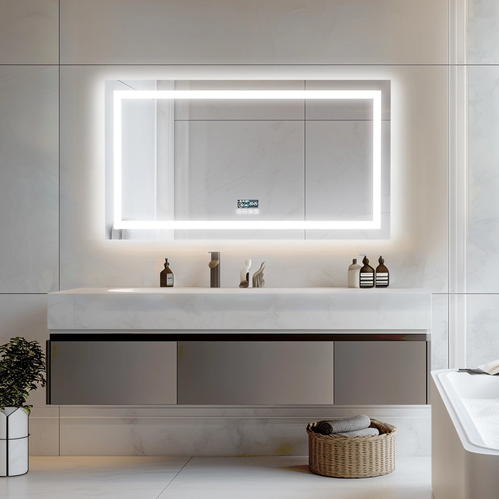 LUVODI Large Illuminate Bluetooth Bathroom Mirror Time Display LED Lighted Full Length Dressing Mirror