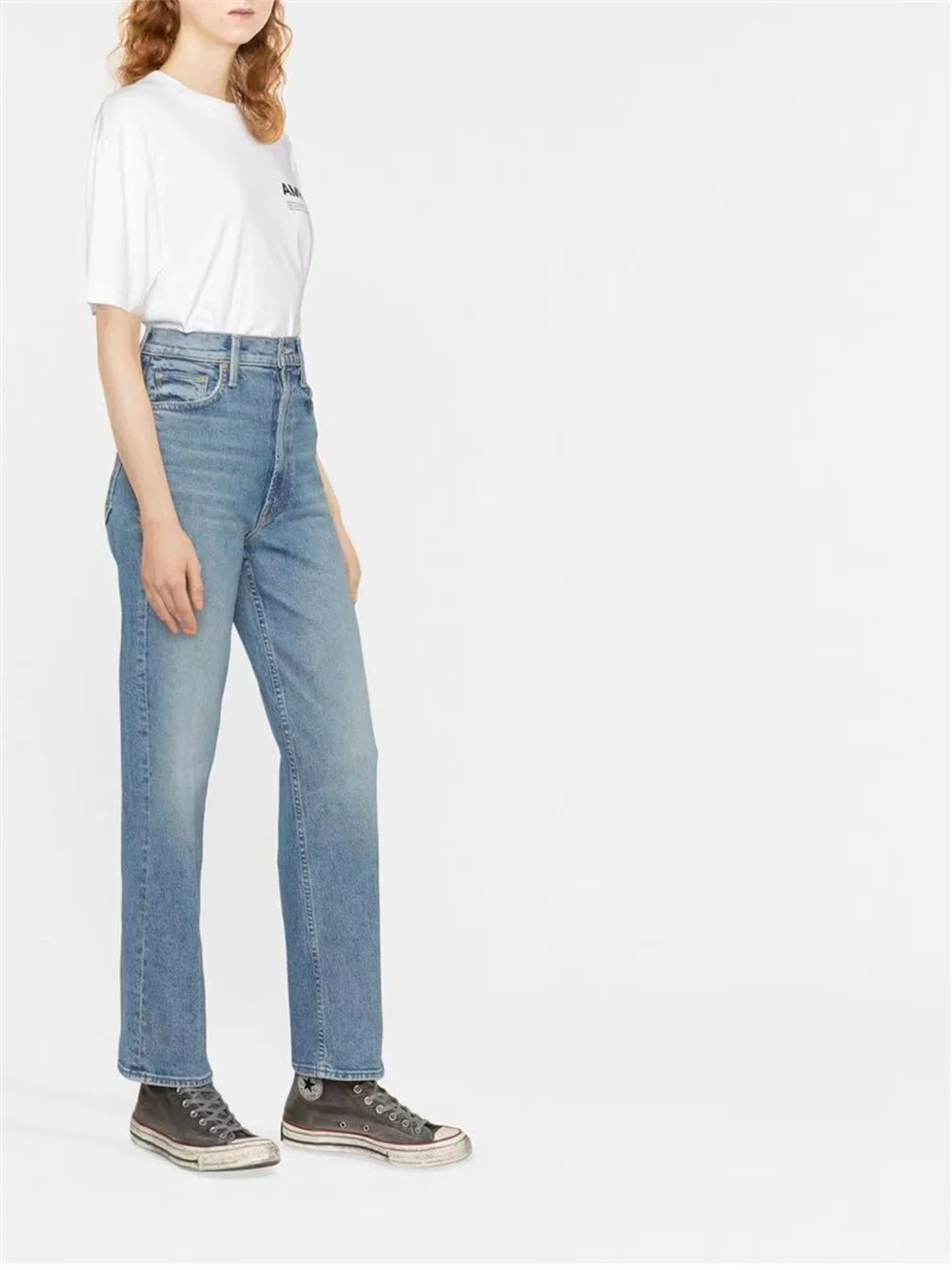 

Women's Back Pocket Embroidery Denim Pants 2023 Summer New Ladies All-Match High Waist Light Blue Jeans with Zipper