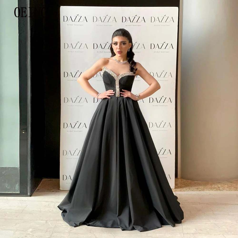 

OEING A-line Black Sweetheart Strapless Evening Prom Gown Sequined Satin Draped Formal Occasion Party Dress Floor Length 2023