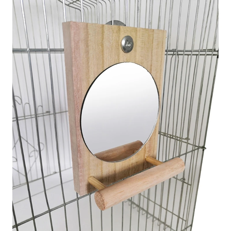 Bird Mirror with Perch Hanging Wood Stand Toy Parrot Birdcage Stands for African Greys Budgies Cockatiels Lovebirds B03E parrot bird perch