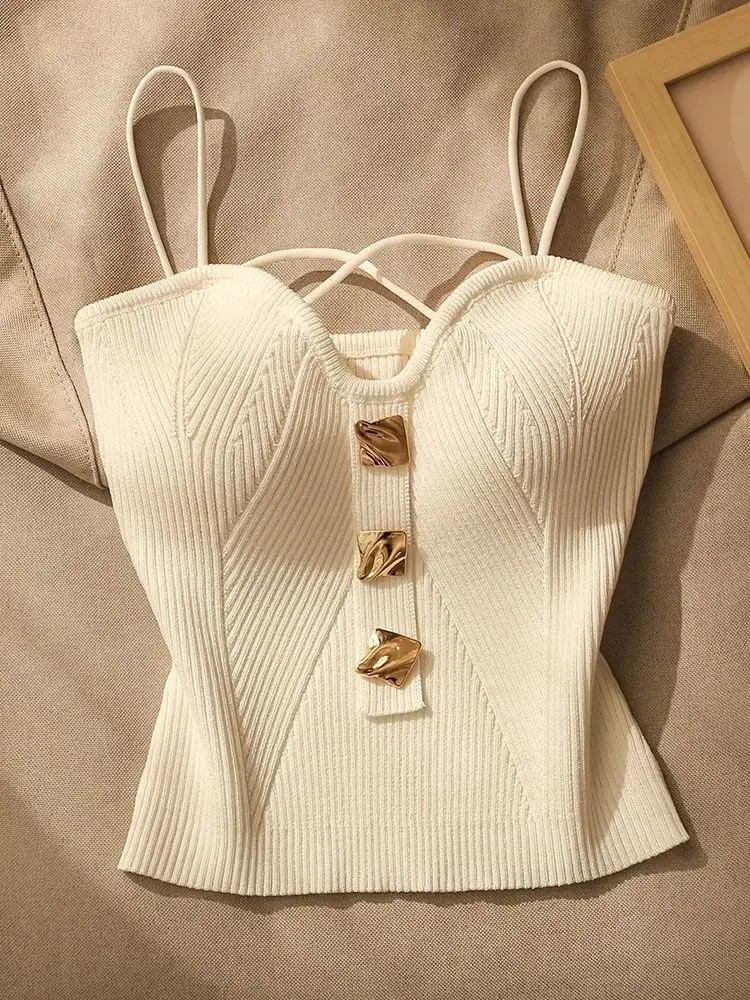 

2024 New French Style Cross-knit Suspender Women's Summer Wear Sexy Beauty Camisole Slim High-end Bottom Bandeau Top